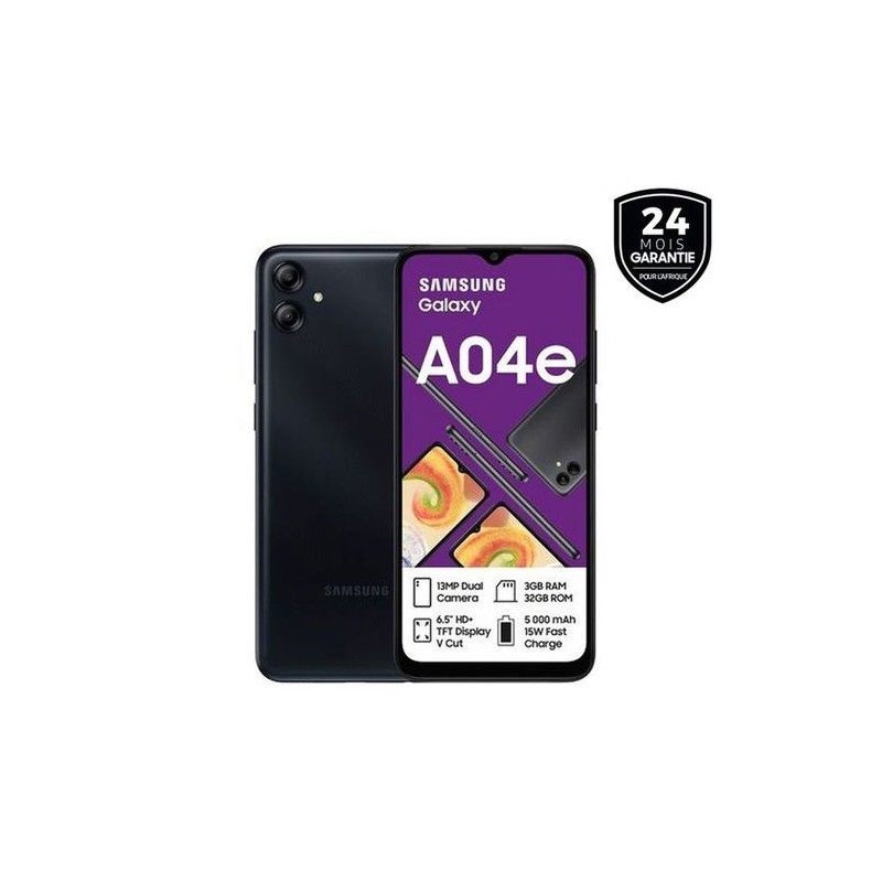 Samsung A04e - 4G - Dual Sim - 6,5" - 3/32Go - 13/5 Mpx - Noir