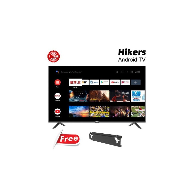 Hikers Smart 4K - TV 50 Pouces - LED - Android - Support Mural Offert - Noir
