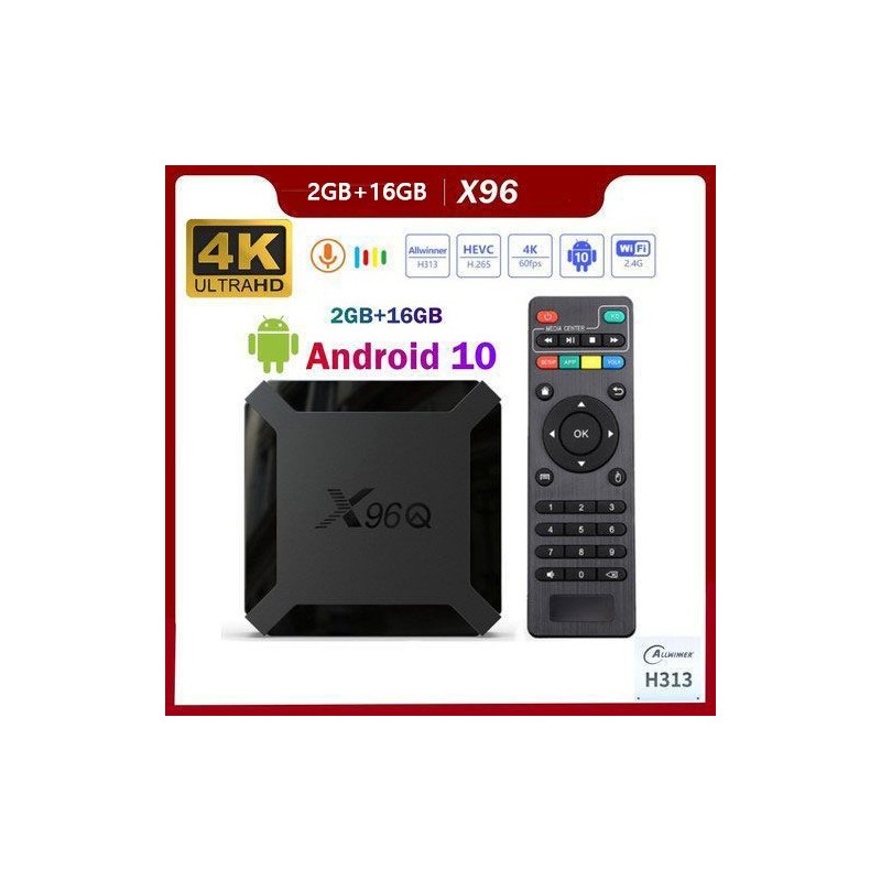 Android 10, 2+16G, Quad-core, 4K, 60fps, Décodeur Wifi Appareil Smart TV