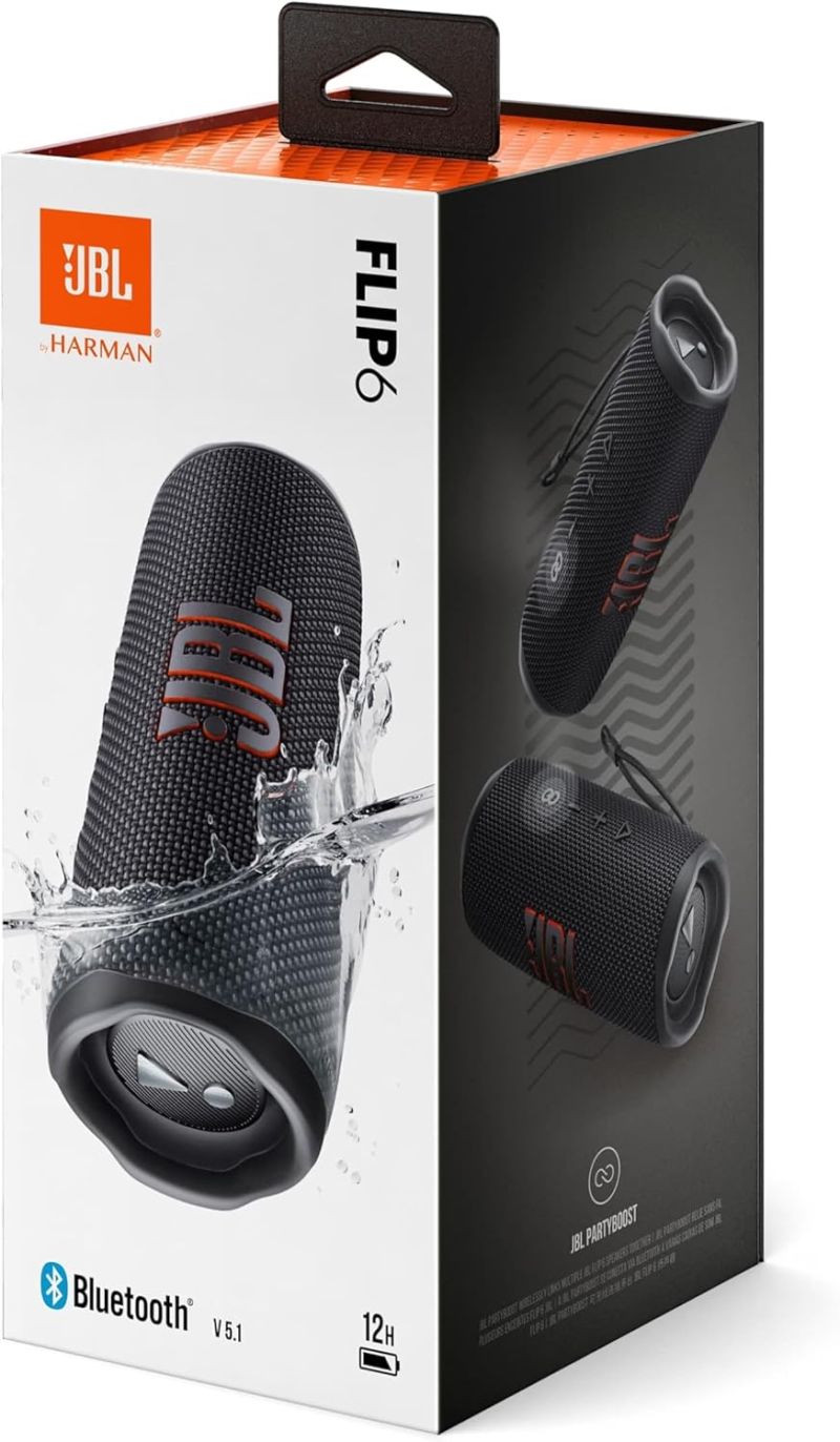 JBL Flip 6 – Enceinte Bluetooth portable et étanche à l'eau et à la poussière, haut-parleur haute fréquence pour des basses profondes