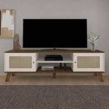 Banc TV Design Artely – 2 Portes Cannées et Bois Texturé, Style Rétro/Moderne